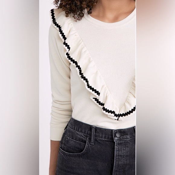 NWT THE GREAT The Shrunken Ruffle Sweatshirt in Washed White - Picture 7 of 16